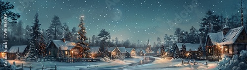 Winter village, watercolor art, painting