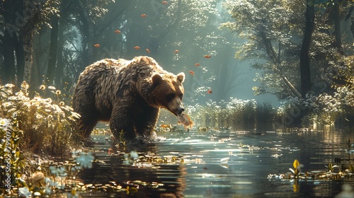 brown bear in water photo