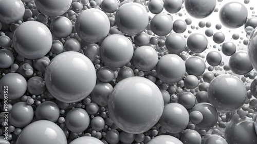 Abstract background design of bubbles in different shapes. Grey and white colors. AI Generated