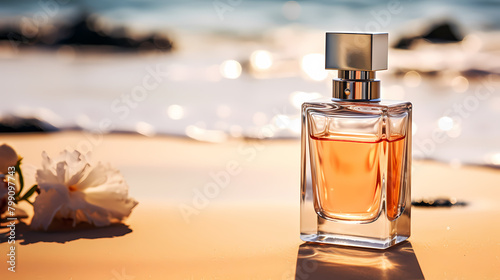 bottle of perfume on the beach