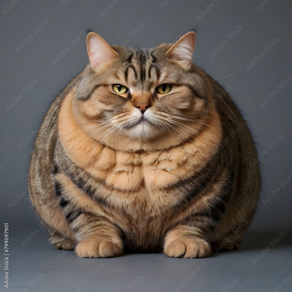 An overweight cat. Fat cat character. Pet obesity.
