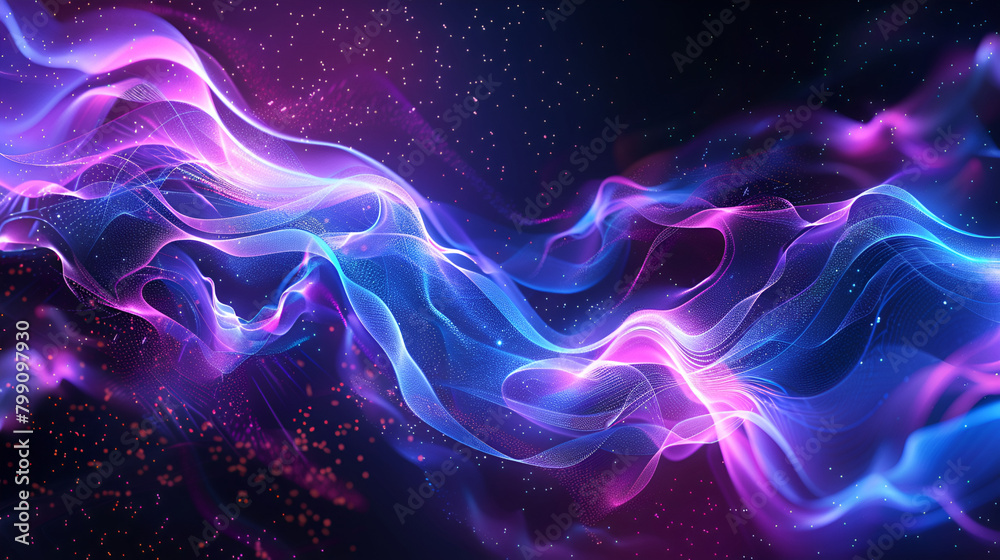 Futuristic technology wave background with glowing lines and bokeh ,A dynamic, dark backdrop illuminated by vibrant neon streaks ,Abstract background with glowing particles
