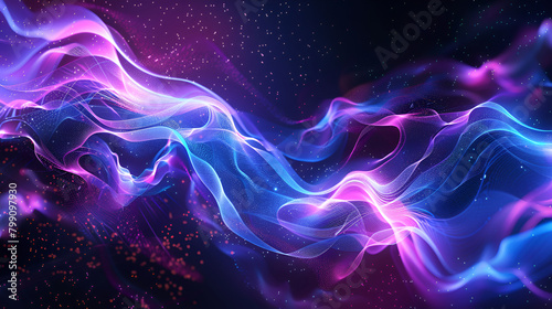 Futuristic technology wave background with glowing lines and bokeh ,A dynamic, dark backdrop illuminated by vibrant neon streaks ,Abstract background with glowing particles