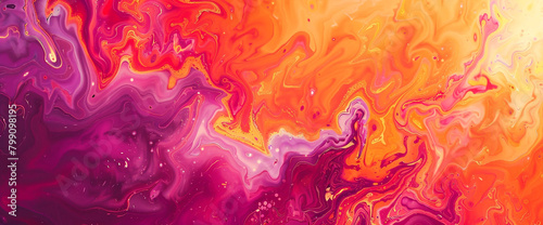 Tangerine and magenta swirl together, crafting a mesmerizing display of liquid hues that radiate warmth and vitality in high-definition splendor.