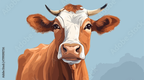 Portrait of a cow. Pastel color hand drawn vintage