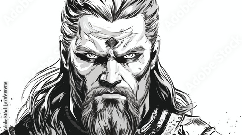 Portrait of angry Scandinavian warrior or berserker photo