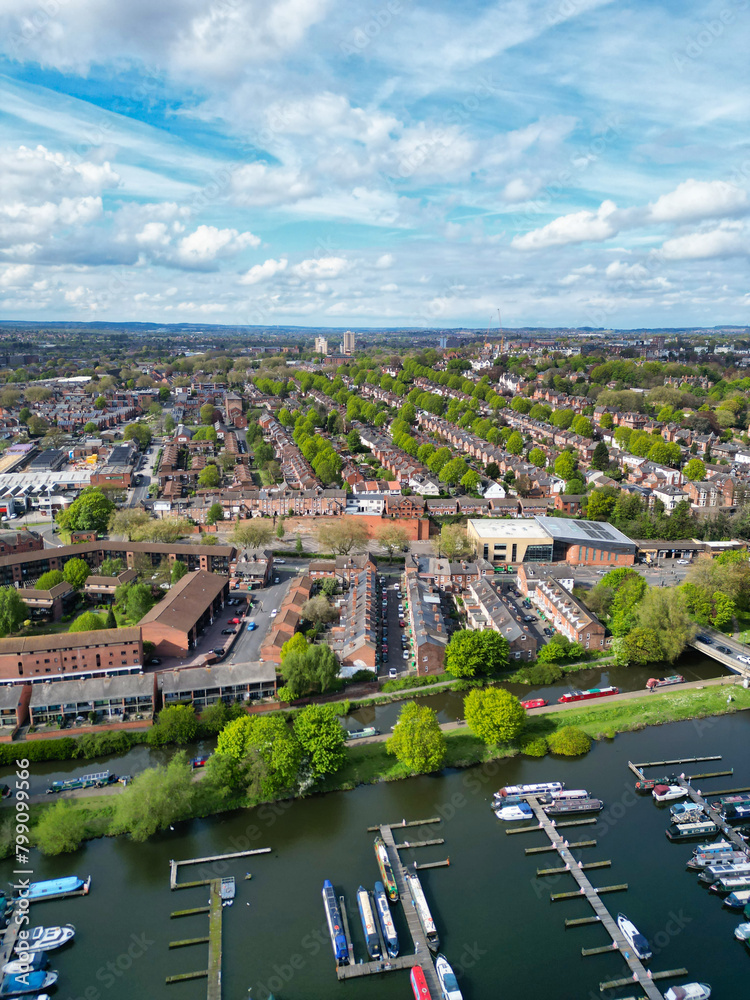 Beautiful Aerial View of Historical Central Nottingham City Along River Trent, England United Kingdom