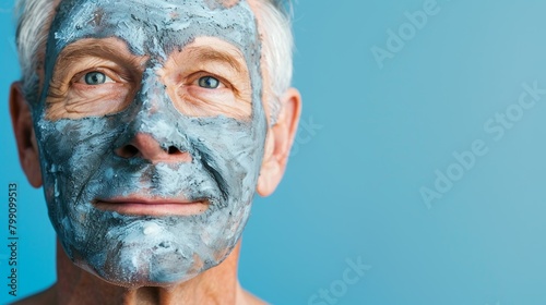 Face mask  skincare  and facial with man in studio and mockup for detox  cleansing  and spa. Beauty  treatment  and dermatology with senior model on gray background for anti-aging