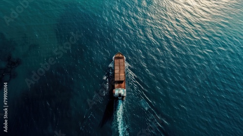 A view from above of a logistics vessel transiting a major shipping route photo