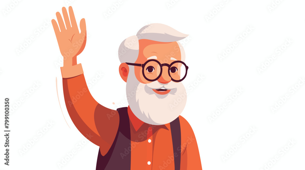 Portrait of smiling old man in eyewear saying hello