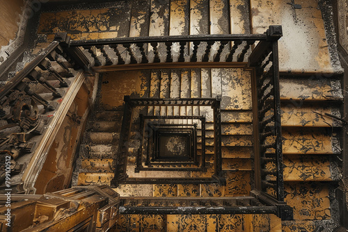 A staircase with a mirror at every landing, creating an infinite reflection