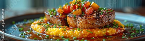 Tilted Shot , Italian , Emotion Hearty , Scene A rustic plate of osso buco with polenta , Golden Ratio , Lighting Intimate Evening , Dinner , Italian Osteria photo