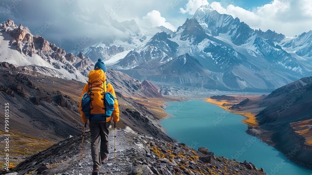 Obraz premium hiker in the mountains lakes