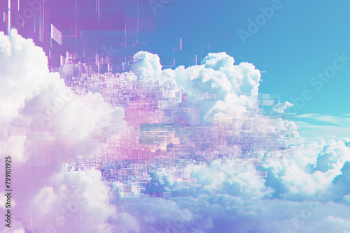 Beautiful Pink Clouds Floating in a Blue Sky Background, Peaceful and Serene Landscape with Soft Colorful Clouds