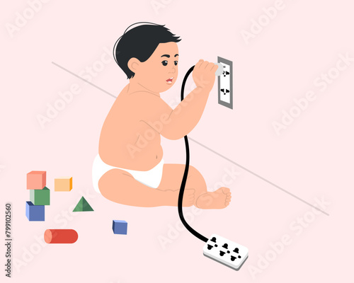Baby playing with electrical plugs