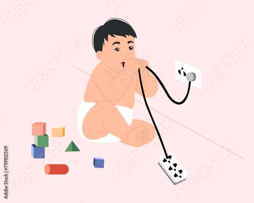 Baby chewing on electrical wires