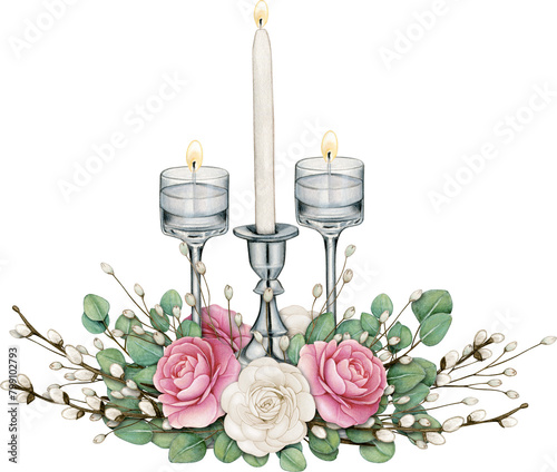 Cuadro en lienzo watercolor hand drawn elegant floral centerpiece