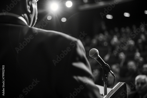 Capture the speaker in a candid moment, illustrating effective communication skills. photo