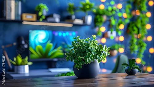 Creating a Calm and Productive Work Environment with Green Plants in the Home Office. Concept Home Office, Green Plants, Productivity, Calm Environment, Work Space