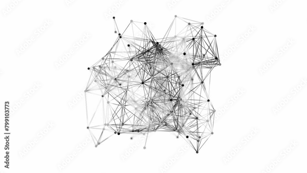 artificial intelligence neural network 3d animation. Can be used to represent deep learning, topology information clusters or generative pre-training transformer network