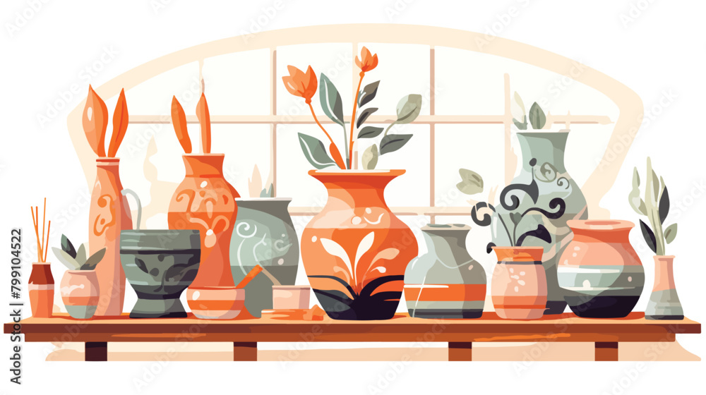 Poster of modern pottery ceramic studio vector flat