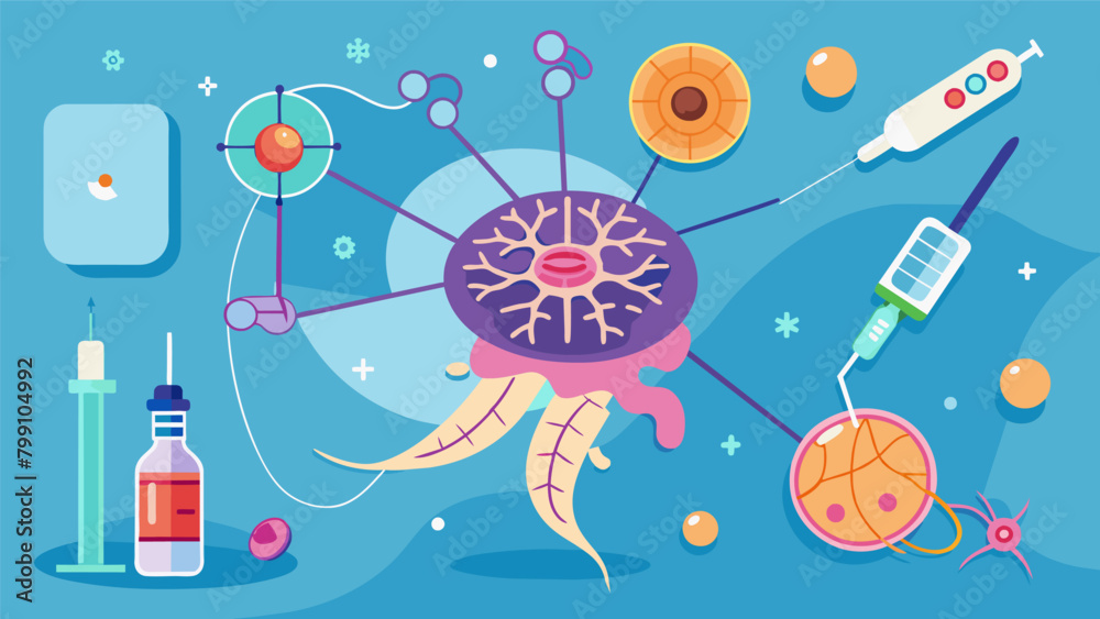 An animated diagram showing how a damaged nerve cell is repaired and regrown through advanced medical procedures.. An animated diagram showing how a damaged nerve cell is repaired and regrown through advanced medical procedures..