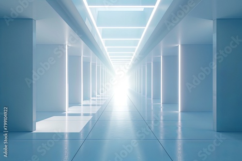 Luminous Passage: Minimalist Corridor in Blue and White