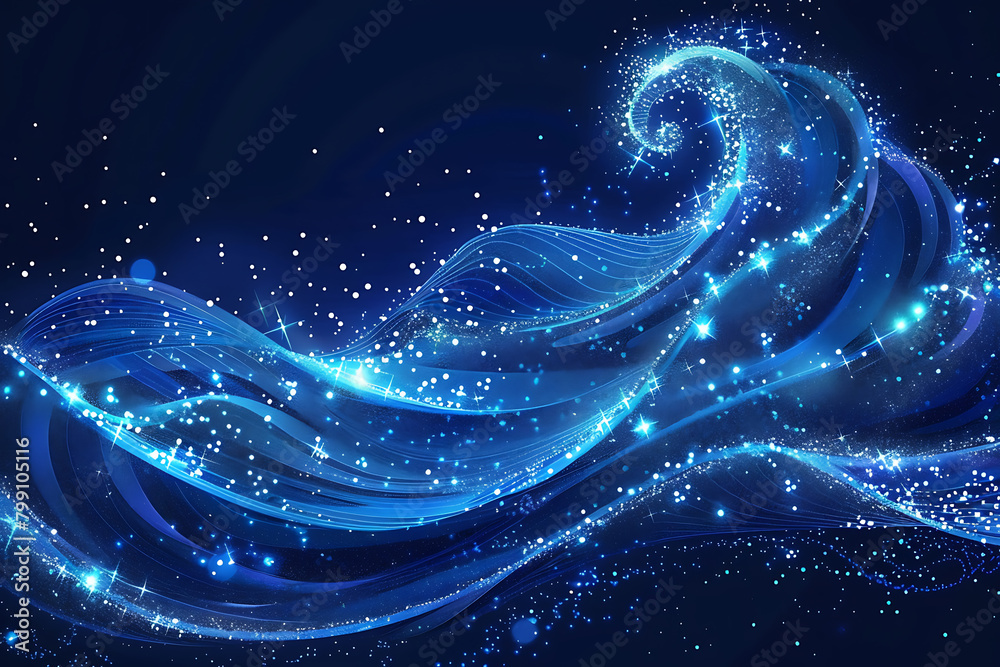 Blue sea wave with flickering particles.3D Blue sea wave with flickering particles.3D