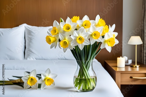 bouquet of yellow daffodils in a vase photo