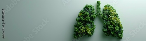 Conceptual image of lungs made from green leaves, emphasizing ecofriendly health and breathing clean air,
