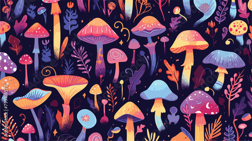 Psychedelic seamless pattern with Psilocybin or hal photo