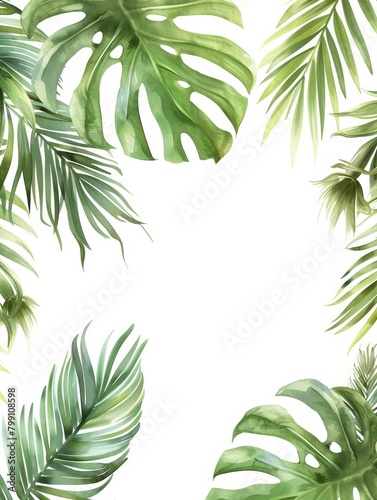 Watercolor Exotic Leaf Frames for Wedding Decor Generative AI