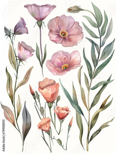 Watercolor Floral Elements for Greeting Cards Generative AI