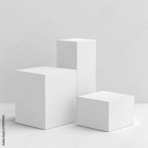3d rendering of three white cubes on a white background