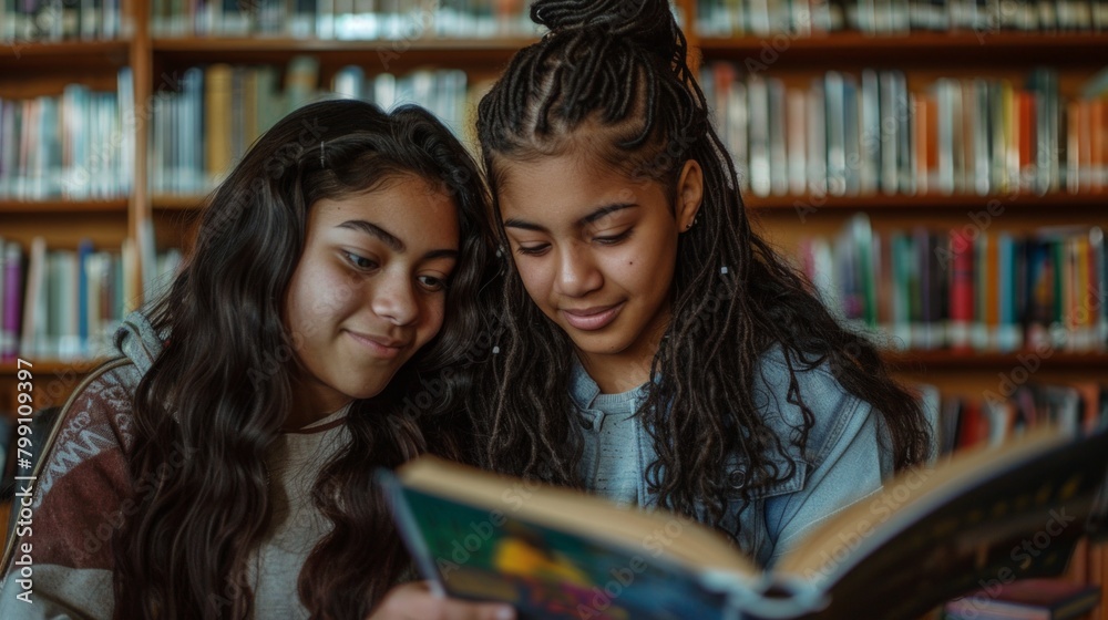 Candid capture of a pair of students in the college library