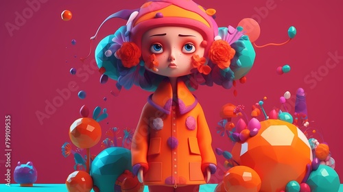 **An imaginative 3D character with a whimsical personality and a vibrant color palette