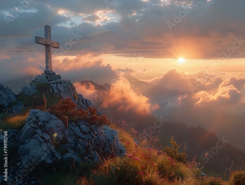 Heavenly Glow Over Mountain Cross