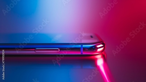 Smartphone with Red and Blue Neon Glow. Generative ai © Yevheniiya