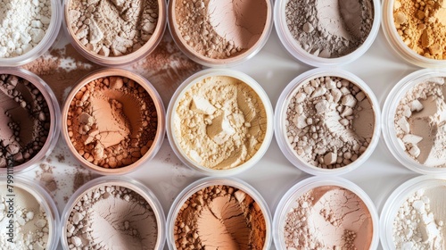 An array of finely milled face powders, demonstrating different skin tones 