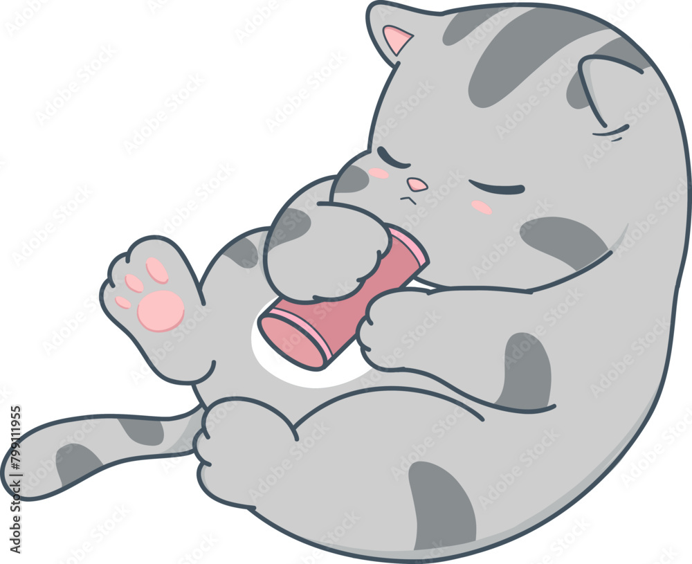 cartoon cat is sleeping with a red toy in its mouth cartoon cat is sleeping with a red toy in its mouth