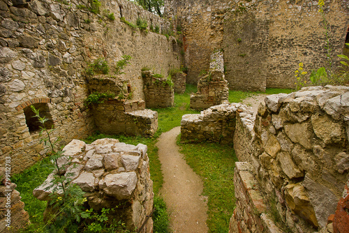 ancient Trencin Castle in Slovakia 11th century. The ruins of the casemates. photo