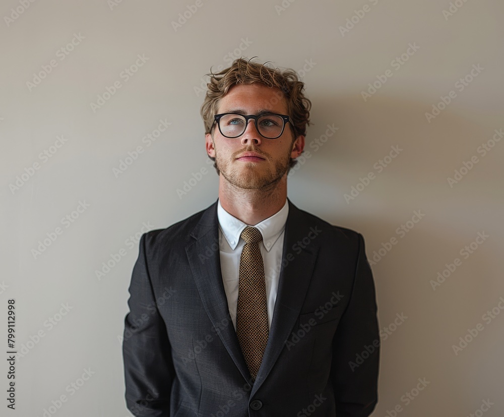 Man in Suit and Tie Standing in Front of Wall