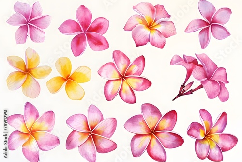 Watercolor frangipani flower clipart collection