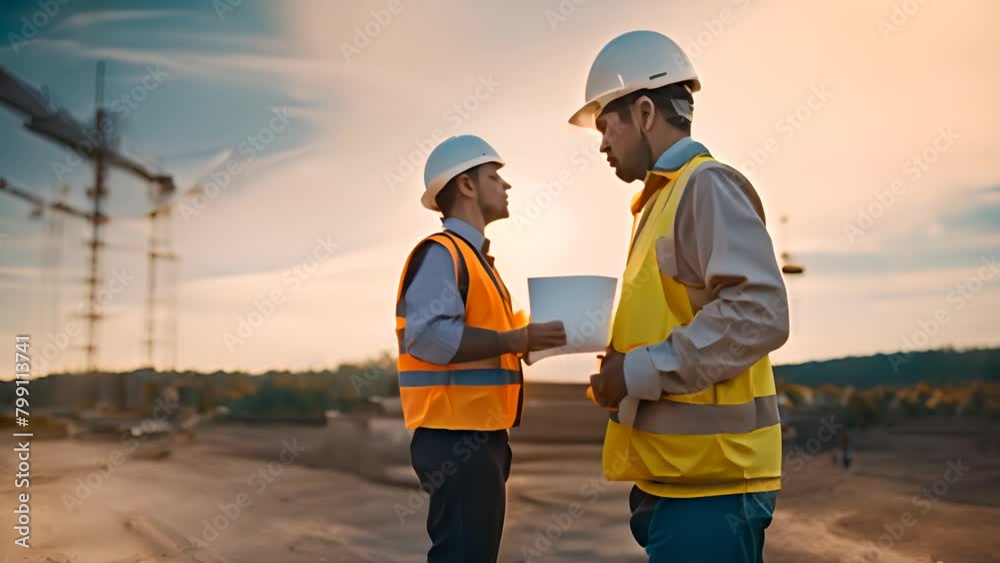 Two Men in Safety Vests on Construction Site Generative AI Two Men in Safety Vests on Construction Site Generative AI