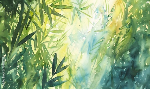 Watercolor painting of a forest  beautiful green background