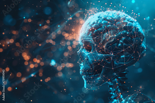 a human brain, glowing connections, as if mid-thought, with a semi-transparent skull overlay, Generative AI