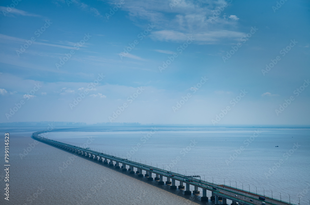 Fototapeta premium Aerial photography of the sea-crossing bridge