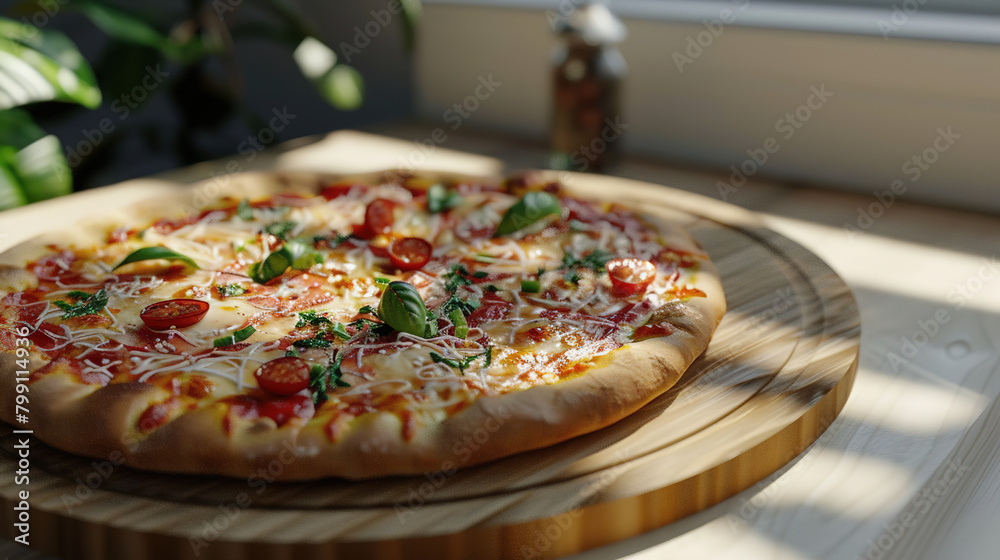 Pizza, junk food that has no benefit, made from flour, decorated with various ingredients, but delicious. Pizza, junk food that has no benefit, made from flour, decorated with various ingredients, but delicious.