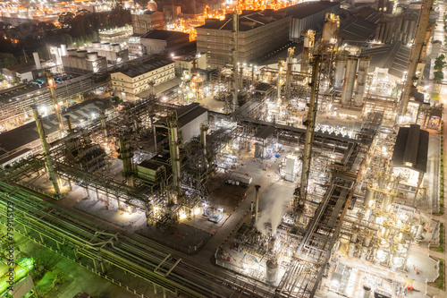 Dusk View of Dense Industrial Refinery Operations