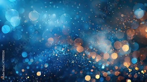 Blue background with sparkling lights. Modern blue background. Celebration, invitation, card banner. Bokeh background photo